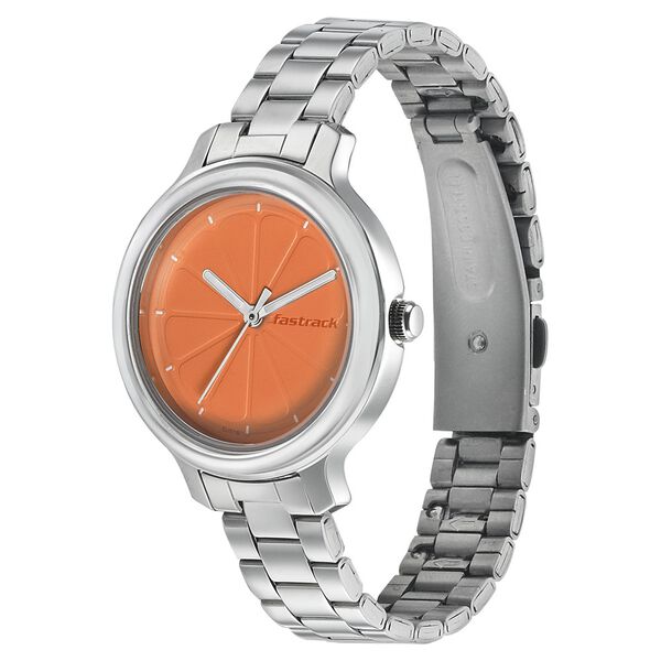 Fastrack Quartz Analog Orange Dial Stainless Steel Strap Watch for Girls - image number 2