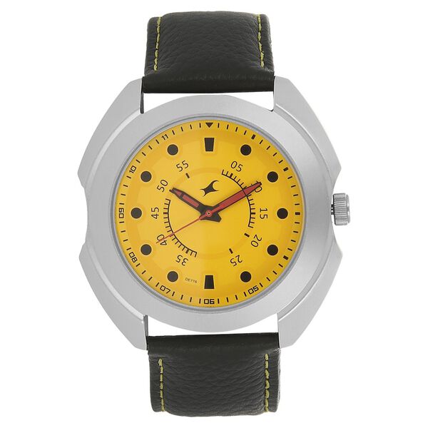 Fastrack Quartz Analog Yellow Dial Leather Strap Watch for Guys - image number 0