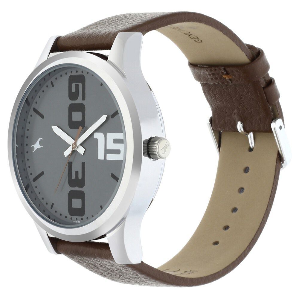 Buy Online Fastrack Bold Quartz Analog Grey Dial Leather Strap Watch for Guys np38051sl05 Fastrack