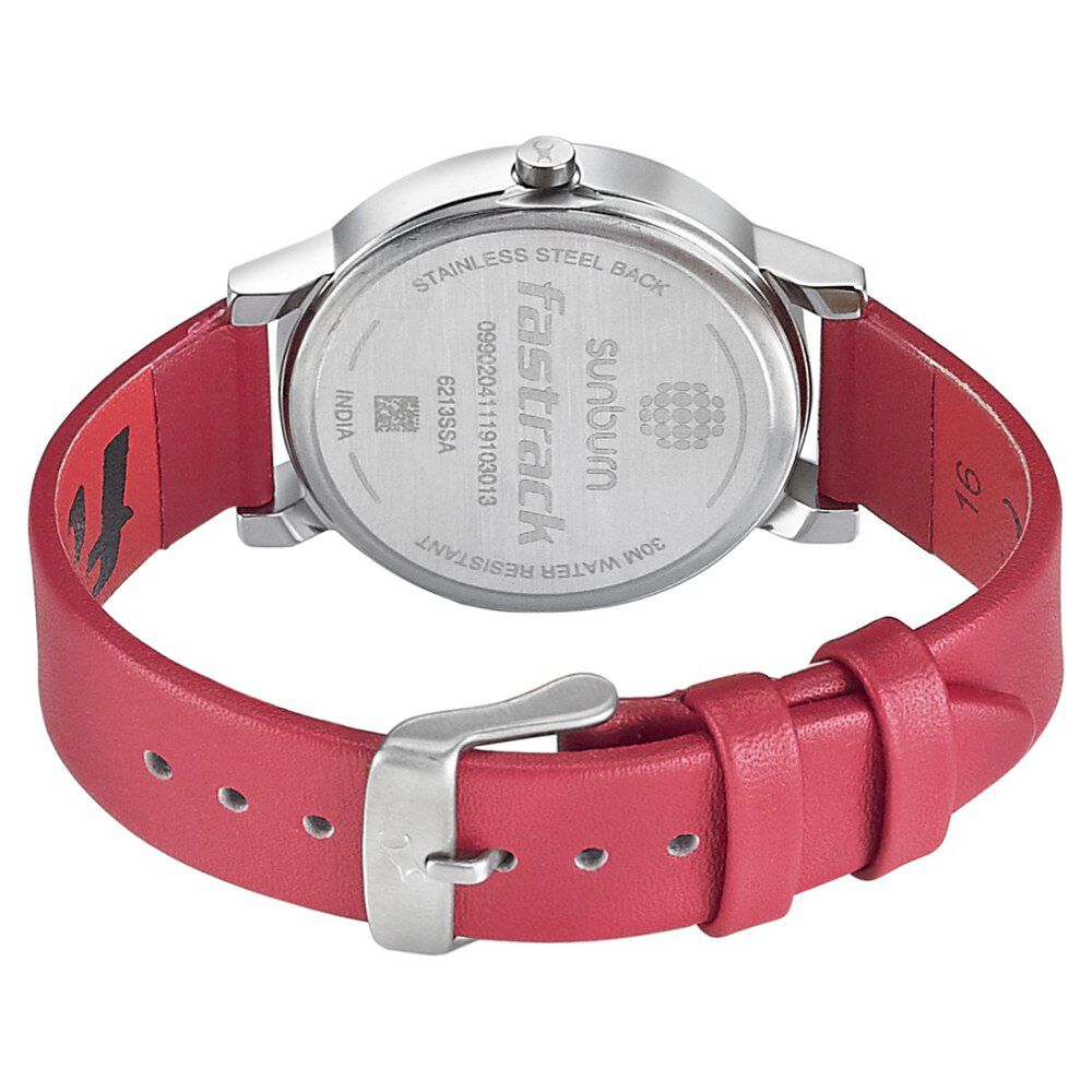 Fastrack Sunburn Quartz Analog Pink Dial Leather Strap Watch for Girls