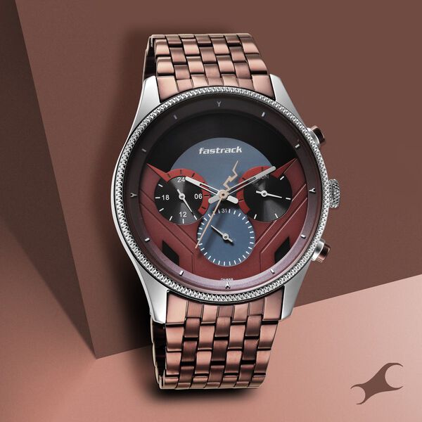 Fastrack Thor Quartz Multifunction Red Dial Metal Strap Watch for Guys - image number 0