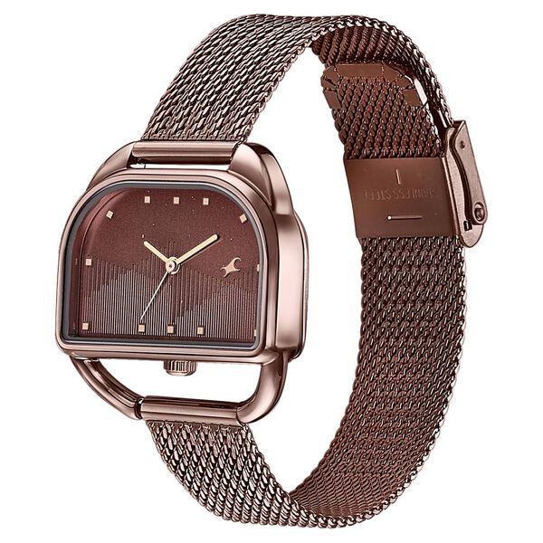 Fastrack Style Up Quartz Analog Brown Dial Brown Stainless Steel Strap Watch For Girls - image number 2