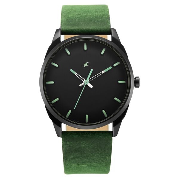 Fastrack After Dark Black Dial Green Leather Strap Watch for Guys - image number 2