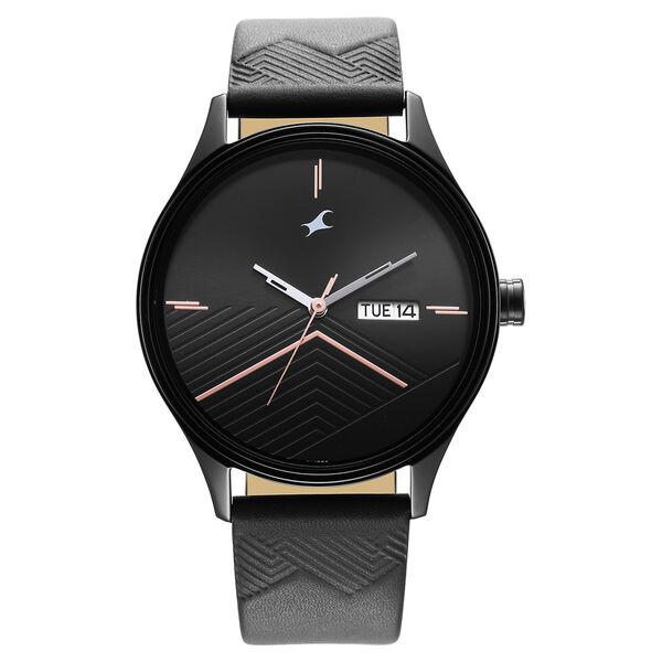Fastrack Style Up Black Dial Leather Strap Watch for Guys - image number 2