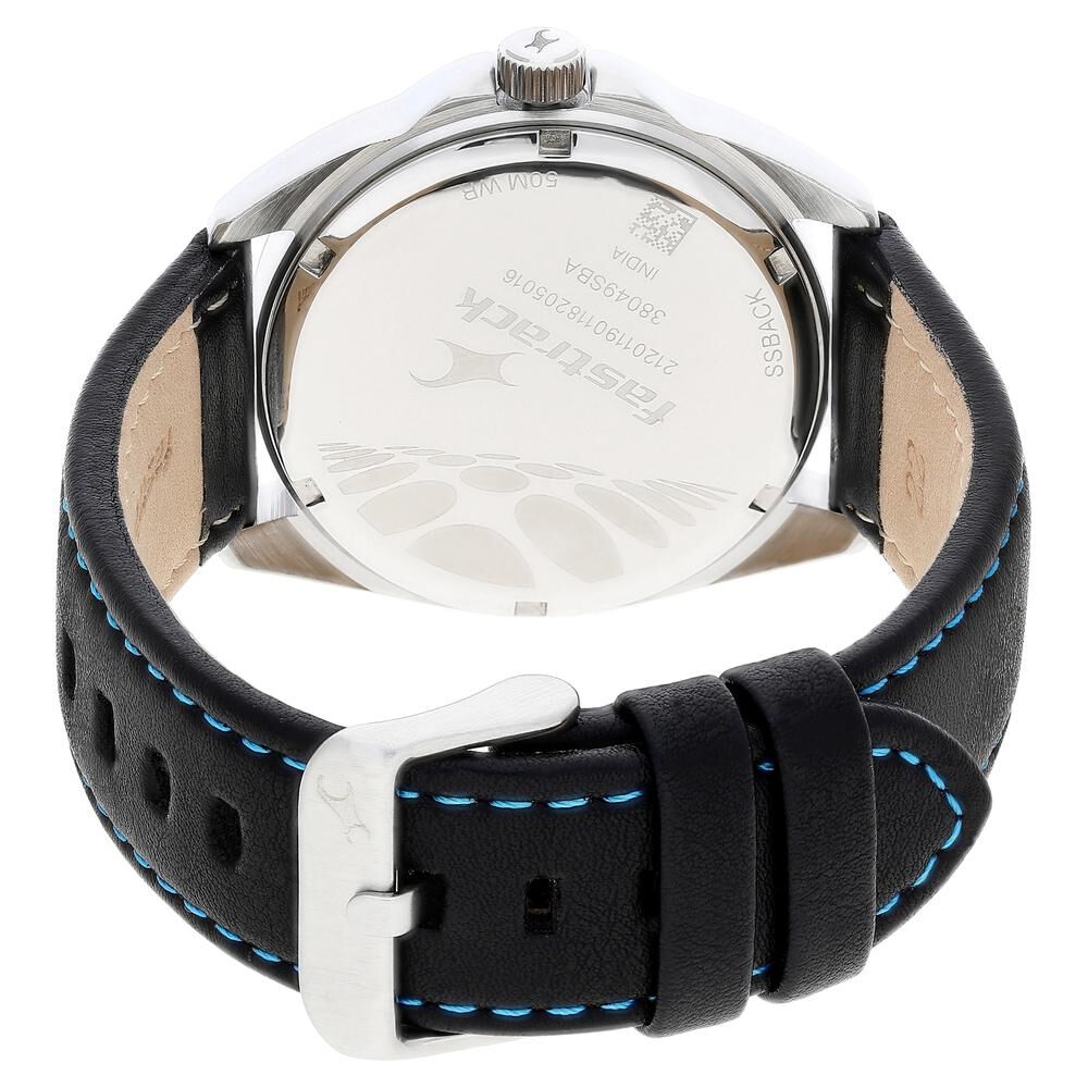Fastrack Loopholes Quartz Analog with Date Black Dial Leather Strap Watch for Guys