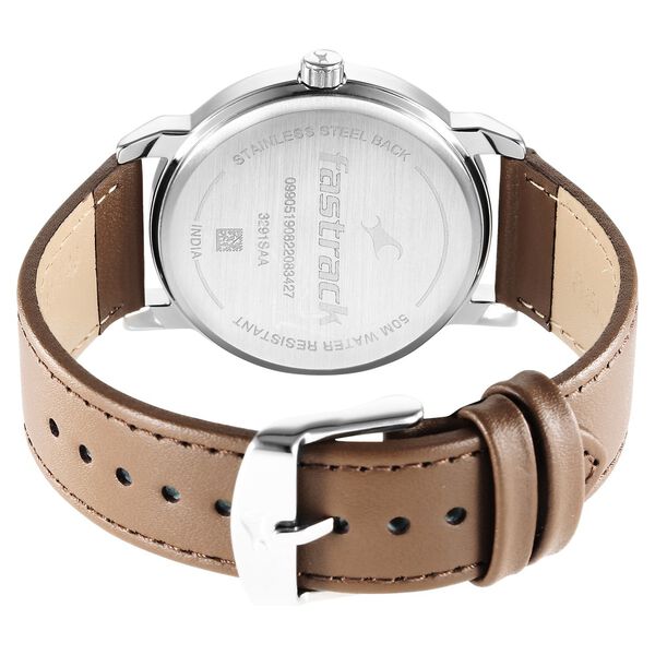 Fastrack Stunners Quartz Analog Grey Dial Brown Leather Strap Watch For Guys - image number 4