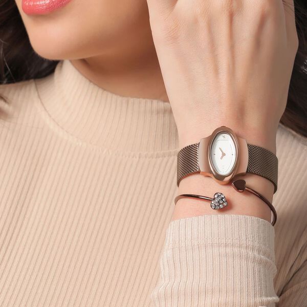 Fastrack Pulse Quartz Analog White Dial Brown Stainless Steel Strap Watch For Girls - image number 2
