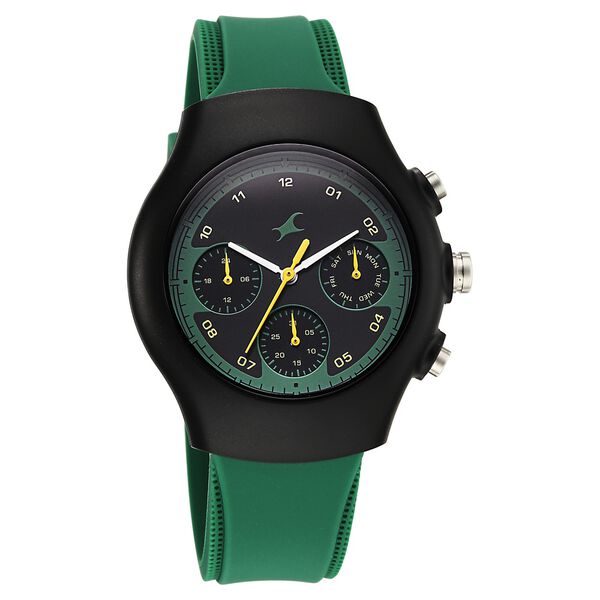 Fastrack Hype Multifunction with Black dial Green Silicon Strap watch for Guys - image number 1