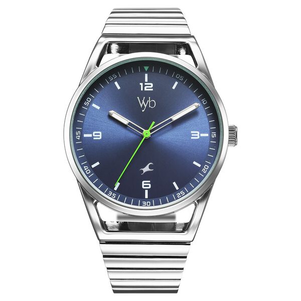 Fastrack Vyb Horizon Quartz Analog Blue Dial Silver Metal Strap Watch For Guys - image number 1
