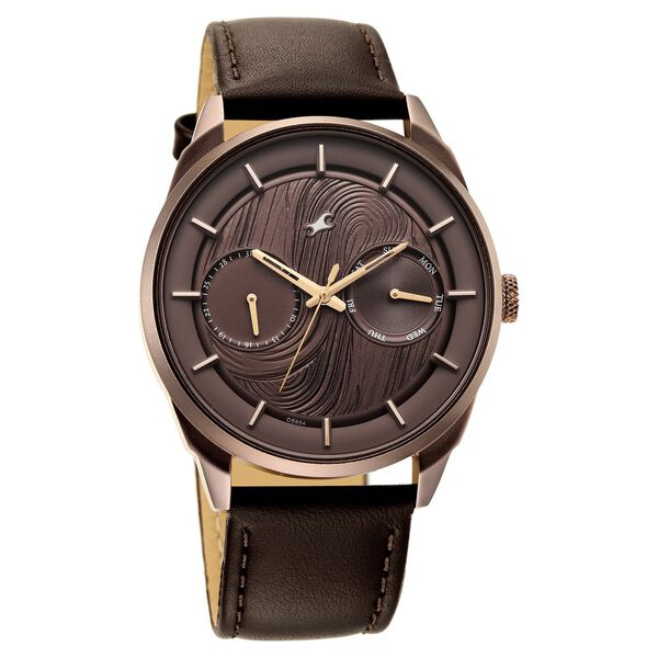 Fastrack Tick Tock Multifunction with Hazelnut Brown Dial Leather Strap Watch for Guys - image number 1