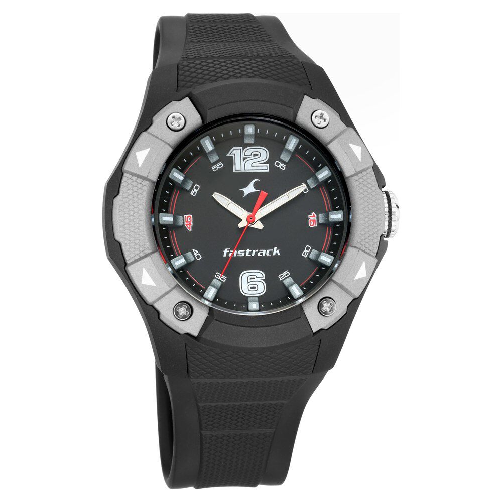Buy Online Fastrack Trendies Quartz Analog Black Dial Silicone Strap Watch for Guys 38057pp02 p Fastrack