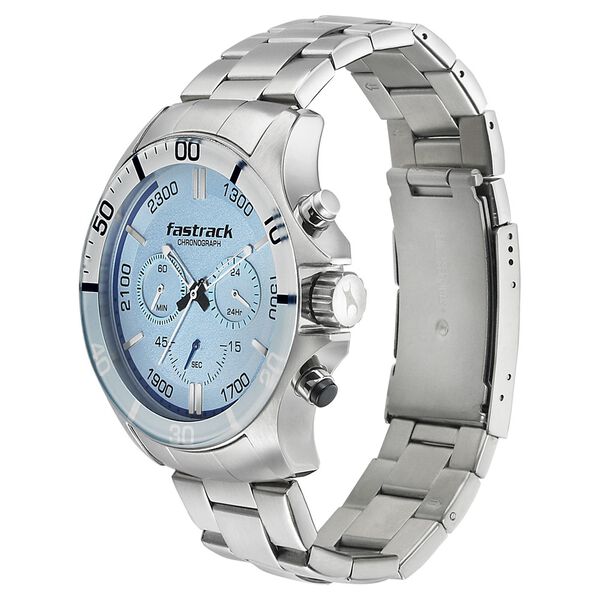Fastrack Hitlist Quartz Chronograph Blue Dial Stainless Steel Strap Watch for Guys - image number 2