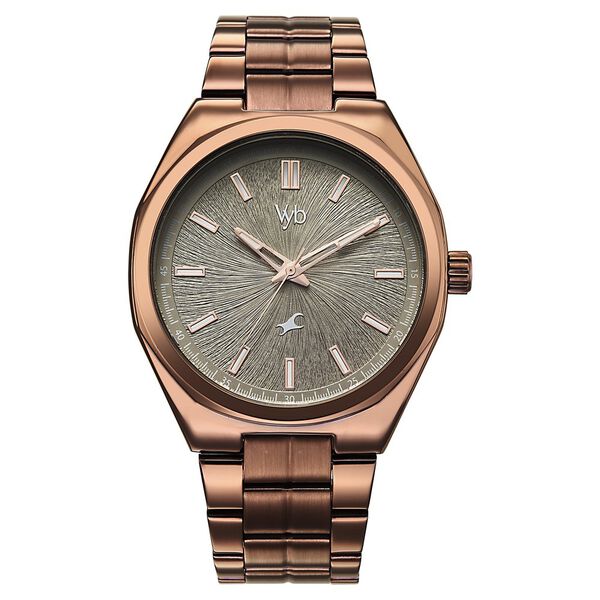 Vyb Aviator By Fastrack Quartz Analog Beige Dial Brown Stainless Steel Strap Watch For Guys - image number 0