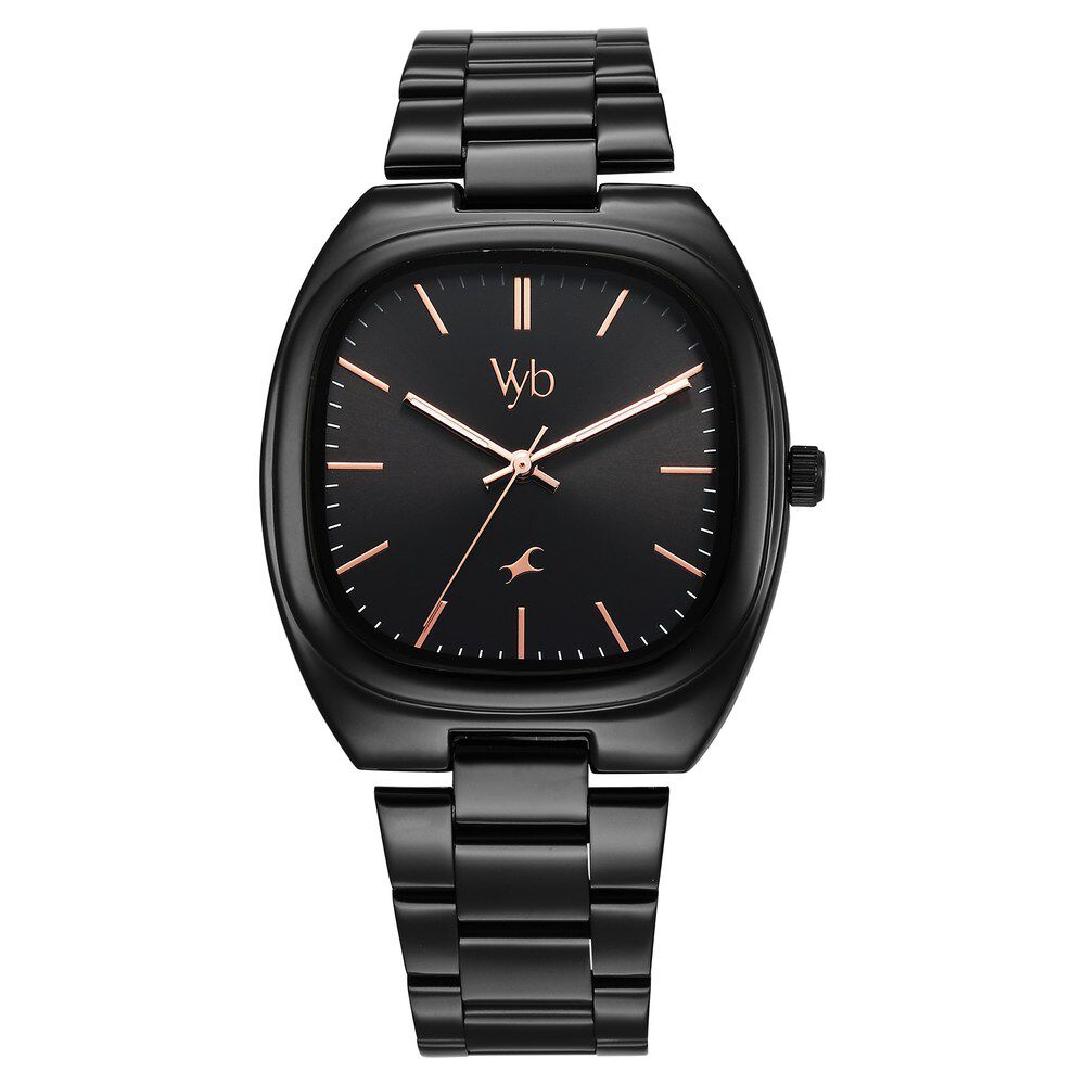 Buy Online Fastrack Vyb Aviator Quartz Analog Black Dial Black Metal Strap Watch For Guys fv30004nm01w Fastrack