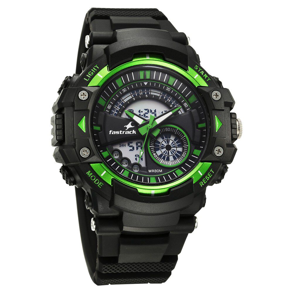 Buy Online Fastrack StreetStyle Quartz Digital Black And Green Dial Black PU Strap Unisex Watch 38097pp03w Fastrack