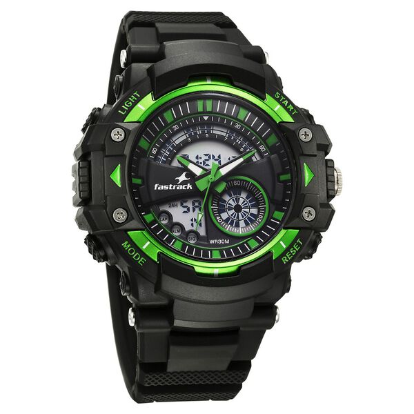 Fastrack StreetStyle Quartz Digital Black And Green Dial Black PU Strap Unisex Watch - image number 1