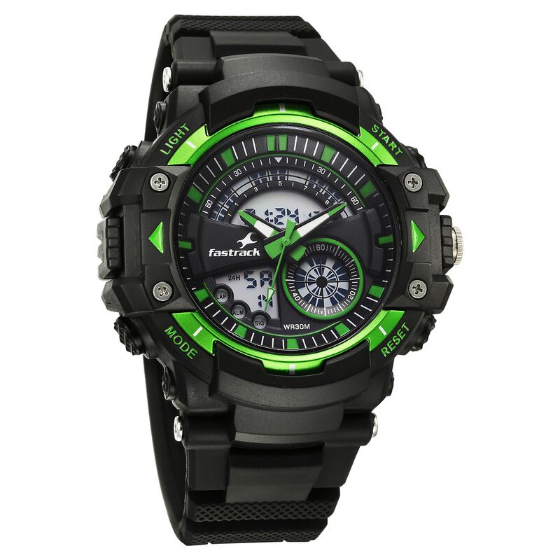 Fastrack StreetStyle Quartz Digital Black And Green Dial Black PU Strap  Unisex Watch