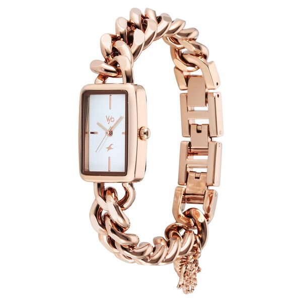 Fastrack Vyb Prodigy Quartz Analog White Dial Rose Gold Color Metal Strap Watch For Girls - image number 3