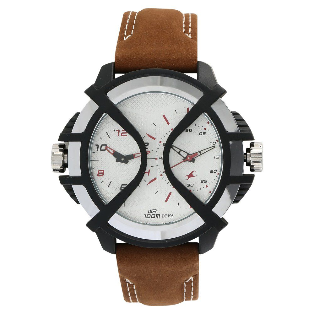 Buy Online Fastrack Quartz Analog Silver Dial Leather Strap Watch for Guys nn38016pl02 Fastrack
