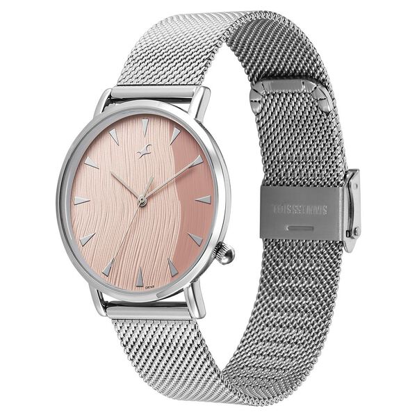 Fastrack Stunners X Quartz Analog Pink Dial Stainless Steel Strap Watch For Girls - image number 2