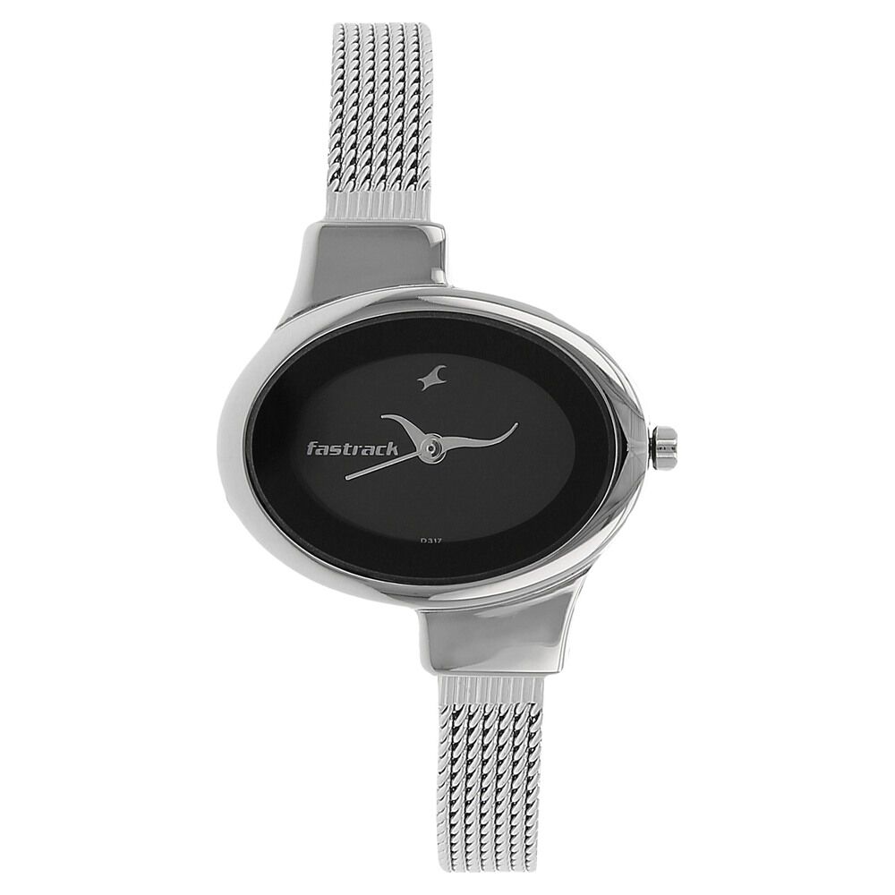 Buy Online Fastrack Quartz Analog Black Dial Stainless Steel Strap Watch for Girls ns6015sm02 Fastrack