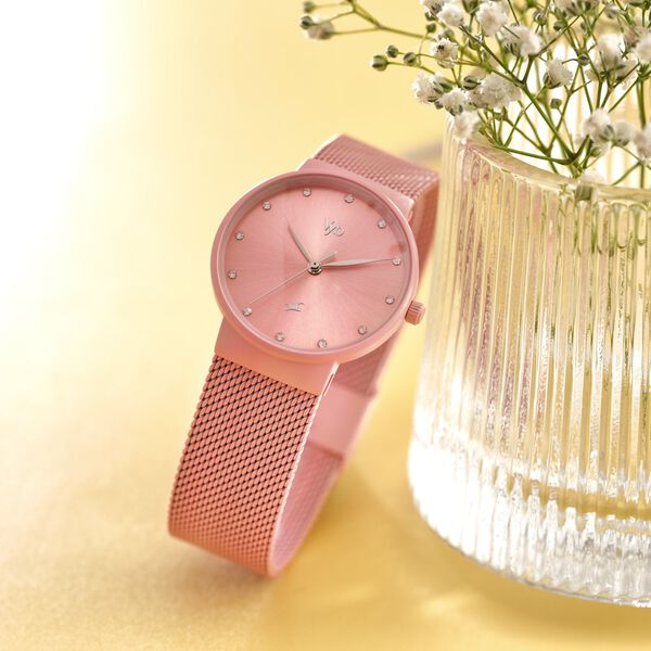 Fastrack Vyb Bliss Quartz Analog Pink Dial Pink Color Metal Strap Watch For Girls - image number 0