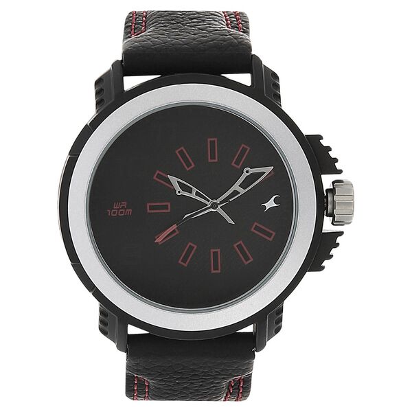 Fastrack Quartz Analog Black Dial Leather Strap Watch for Guys - image number 0
