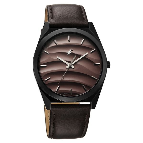 Fastrack Gelato Black leather strap watch with Chocolate dial for Guys - image number 1