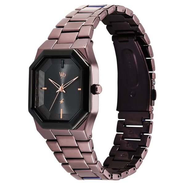 Vyb Pioneer By Fastrack Quartz Analog Black Dial Brown Metal Strap Watch For Guys - image number 2