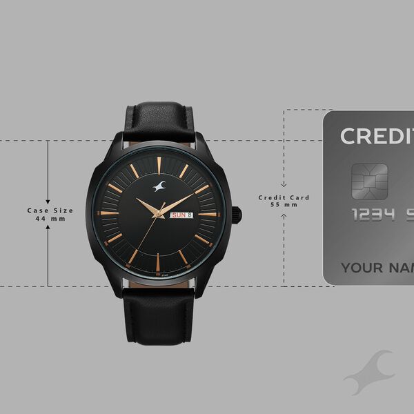 Fastrack Stunners Quartz Analog Black Dial Black Leather Strap Watch For Guys - image number 3