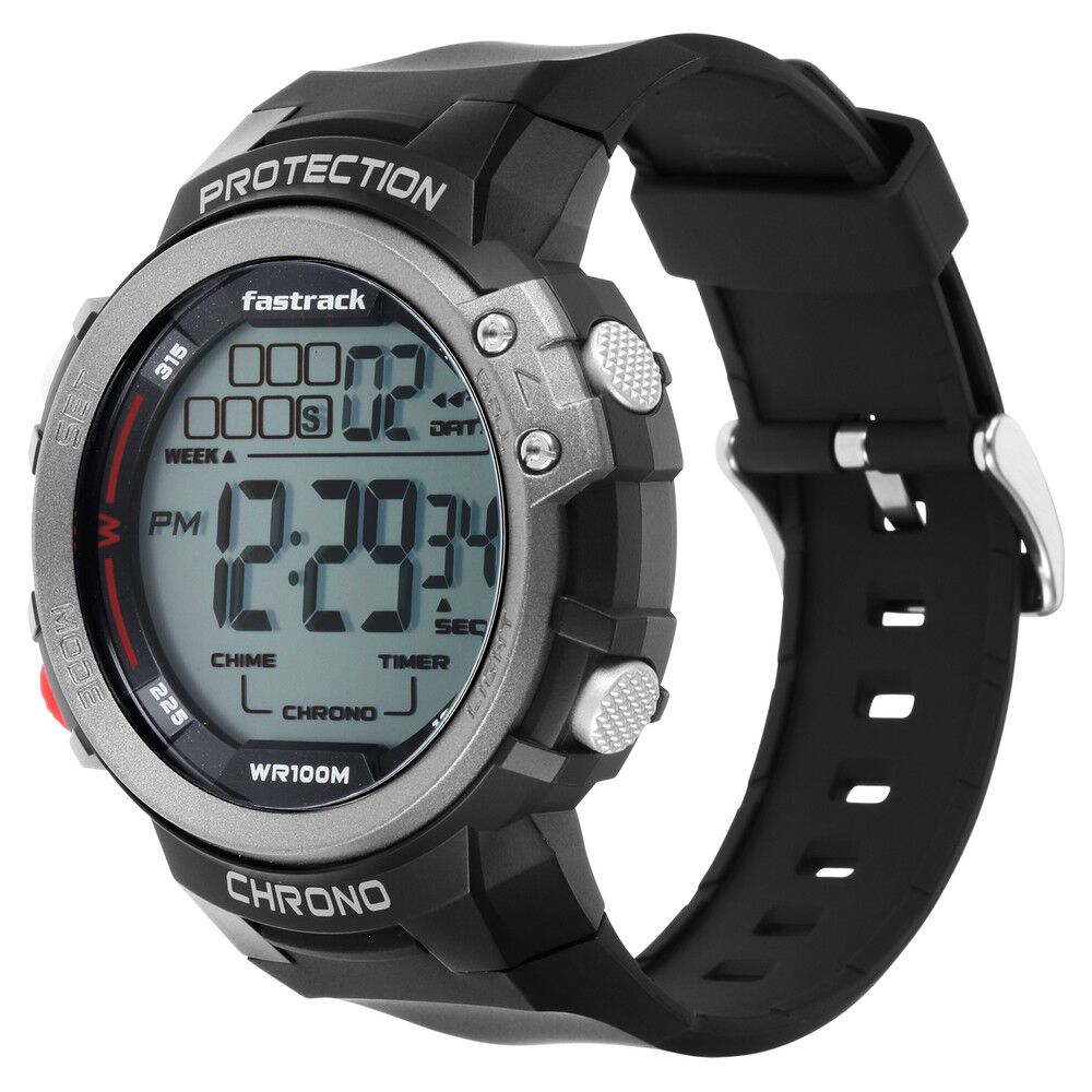 Buy Online Fastrack Streetwear Digital Grey Dial Silicone Strap Watch for Guys 38068pp01 p Fastrack