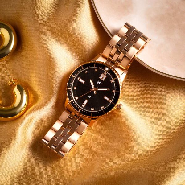 Vyb Manifester By Fastrack Quartz Analog Black Dial Metal Strap Watch For Girls - image number 0