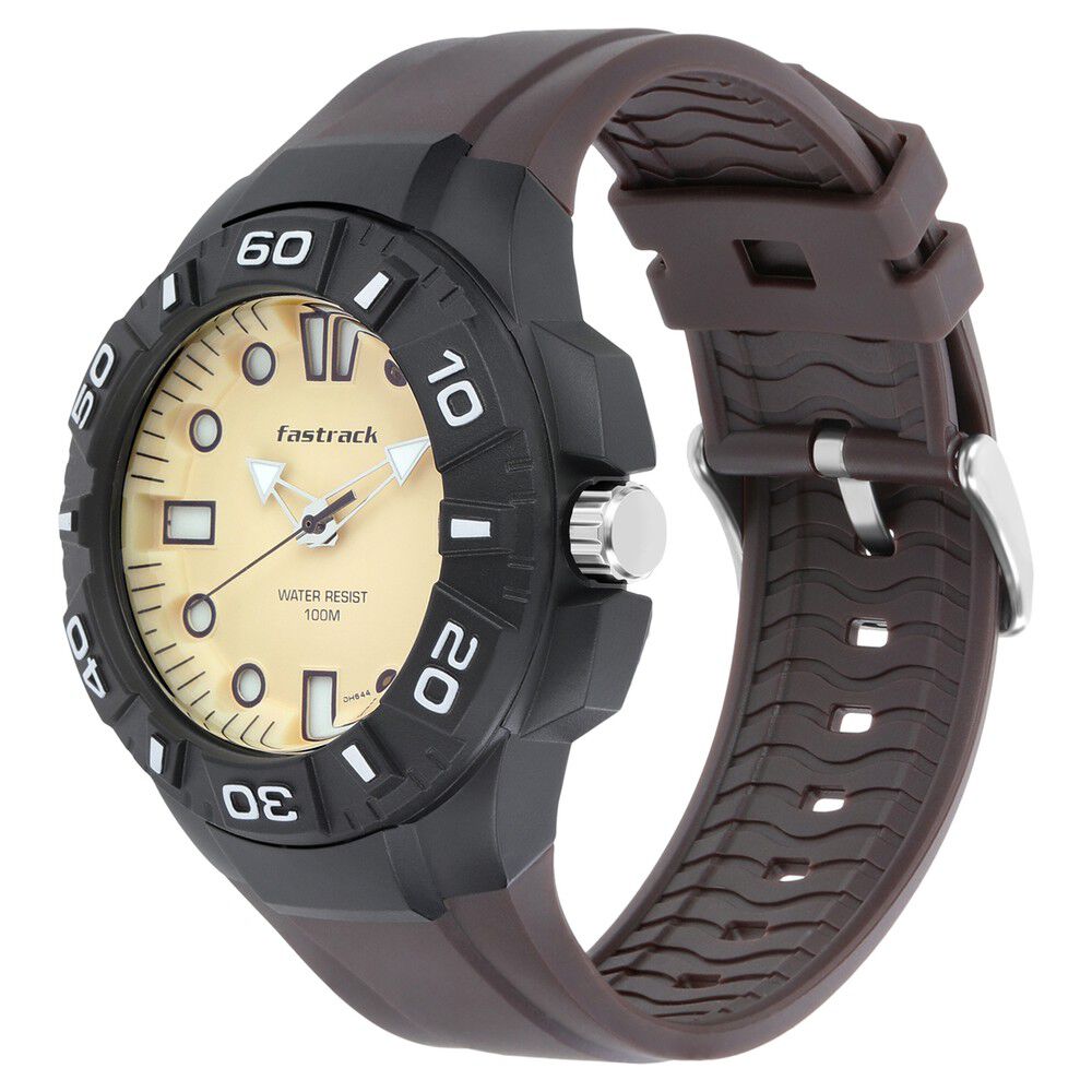 Buy Online Fastrack Trendies Quartz Analog Beige Dial Plastic Strap Watch for Guys 38043pp02 Fastrack
