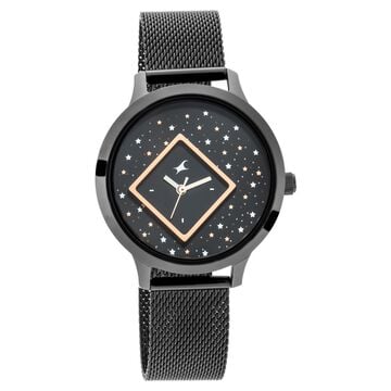 Fastrack Fit Outs Quartz Analog Black Dial Metal Strap Watch for Girls