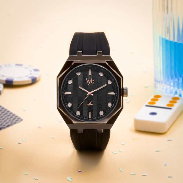 Vyb Rebel By Fastrack Quartz Analog Black Dial Silicone Strap Watch For Guys - image number 0