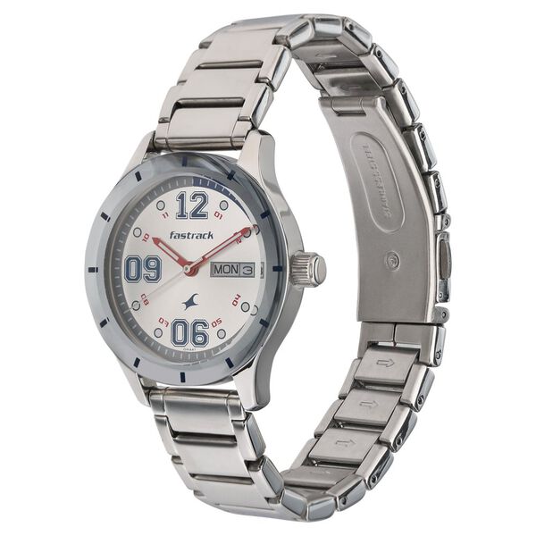 Fastrack Quartz Analog with Day and Date Silver Dial Stainless Steel Strap Watch for Girls - image number 2