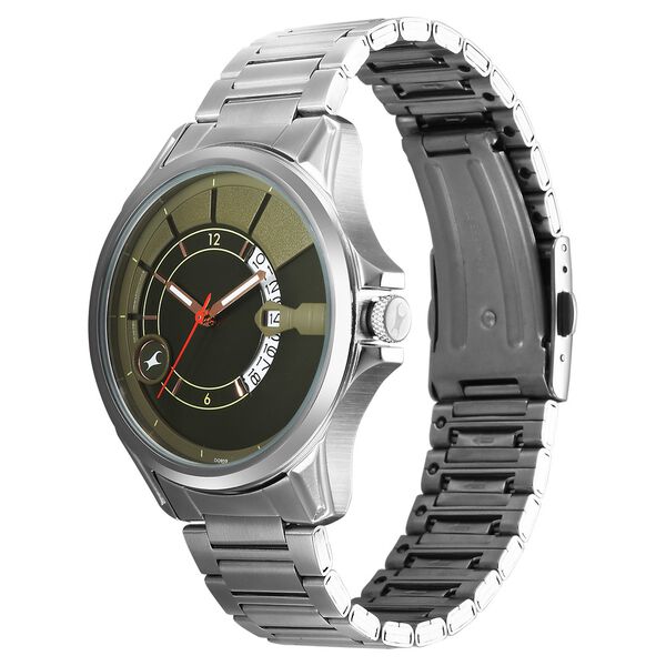 Fastrack Groove Quartz Analog with Date Green Dial Silver Stainless Steel Strap Watch For Guys - image number 5