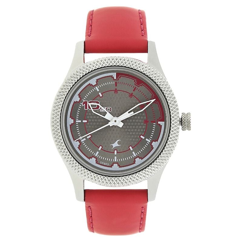 Buy Online Fastrack Quartz Analog Grey Dial Leather Strap Watch