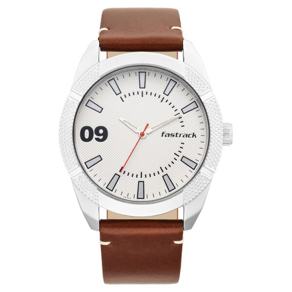 Fastrack Quartz Analog Silver Dial Leather Strap Watch for Guys - image number 1