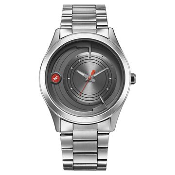 Fastrack Groove Quartz Analog Grey Dial Silver Stainless Steel Strap Watch For Guys