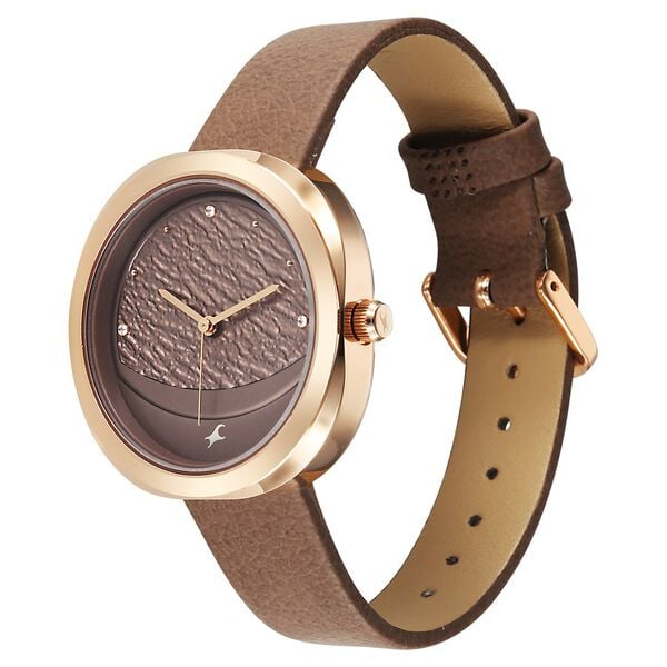 Fastrack Gelato rosegold analog leather strap watch with Chocolate dial for Girls - image number 2