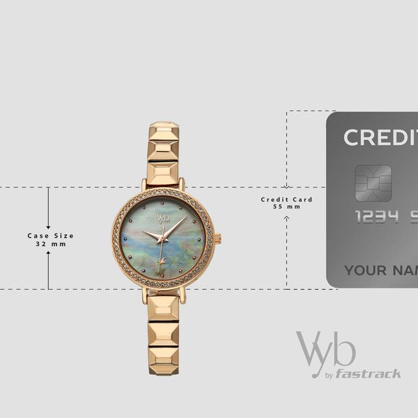 Vyb Enigma By Fastrack Quartz Analog Green Dial Rose Gold Metal Strap Watch For Girls - image number 3