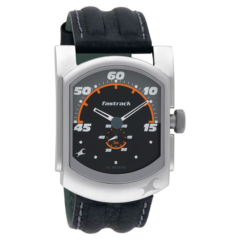 Buy Online Fastrack Quartz Analog Black Dial Leather Strap Watch