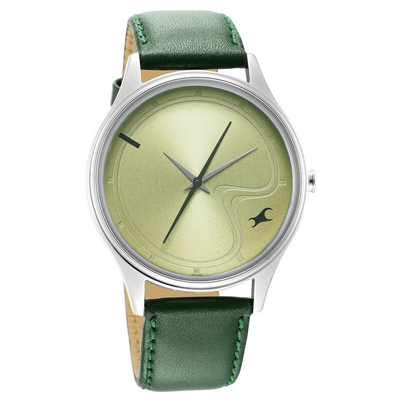 Fastrack Stunners Green Dial Leather Strap Watch for Guys