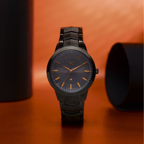 Fastrack Vyb Atlas Quartz Analog Black Dial Black Metal Strap Watch For Guys - image number 0