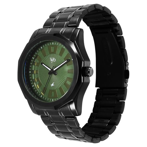 Vyb Horizon By Fastrack Quartz Analog Green Dial Metal Strap Watch For Guys - image number 3