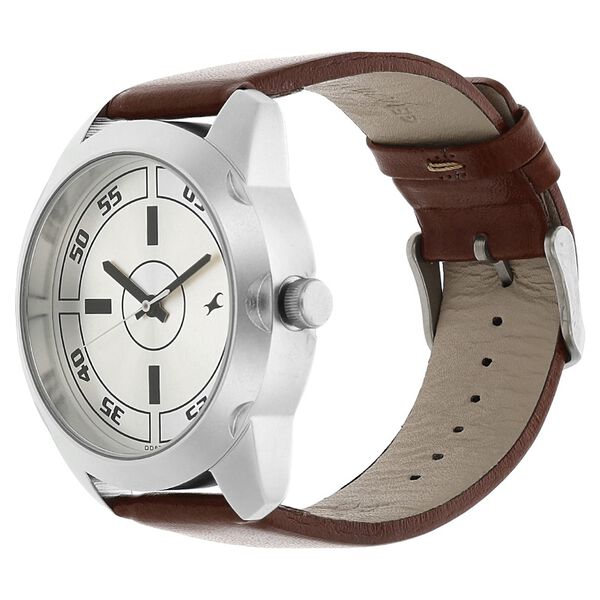 Fastrack Quartz Analog Silver Dial Leather Strap Watch for Guys - image number 1