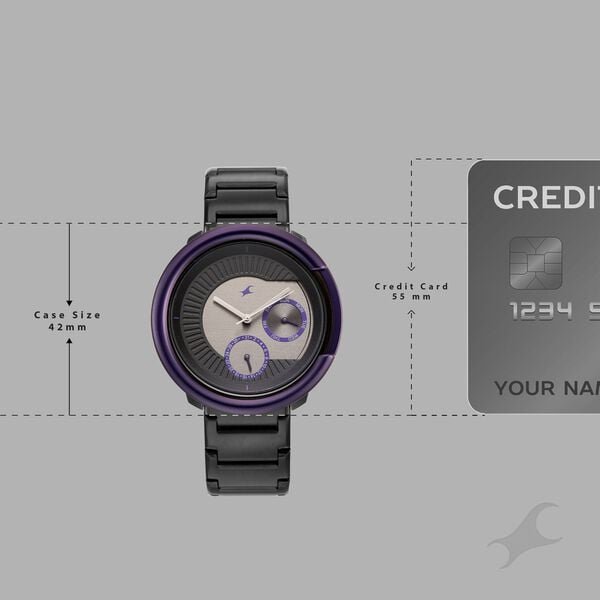 Fastrack Multifunction Textured Black Dial Men's Watch with Integrated Black Metal Bracelet - image number 3