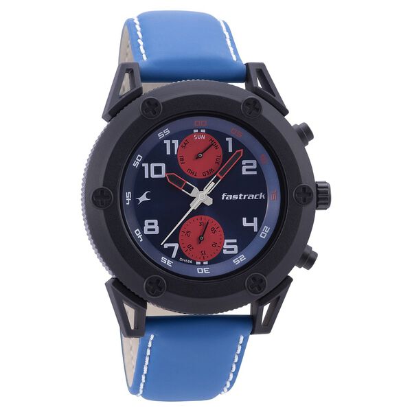 Fastrack Modular Quartz Analog Blue Dial Leather Strap Watch for Guys - image number 0
