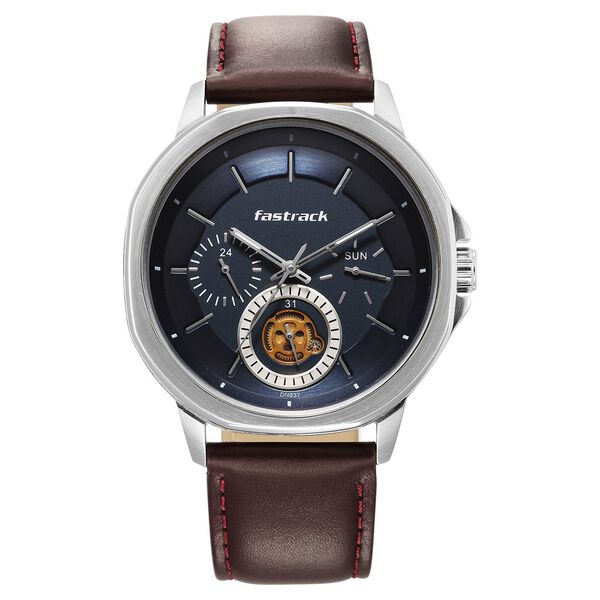 Fastrack Exuberant Quartz Multifunction Blue Dial Leather Strap Watch for Guys - image number 1